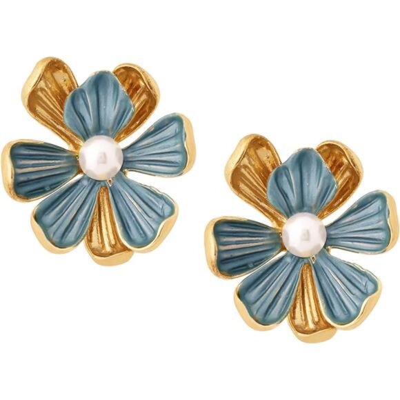 Dainty Floral Stud Earrings | Elegant Flower Pendant Studs - Picture 1 of 6